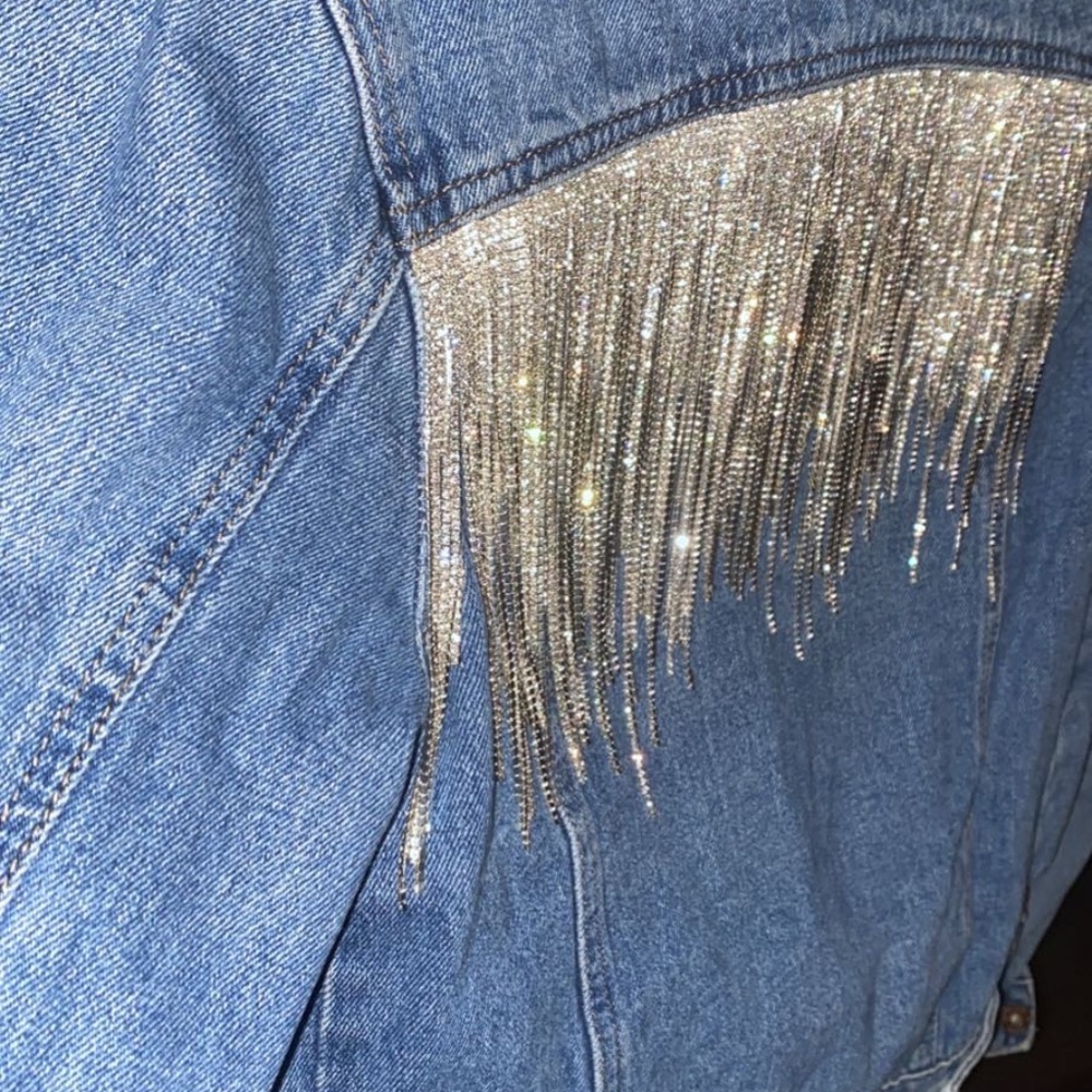 Customized Rhinestone Fringe Jean Jacket - Picture 5 of 6